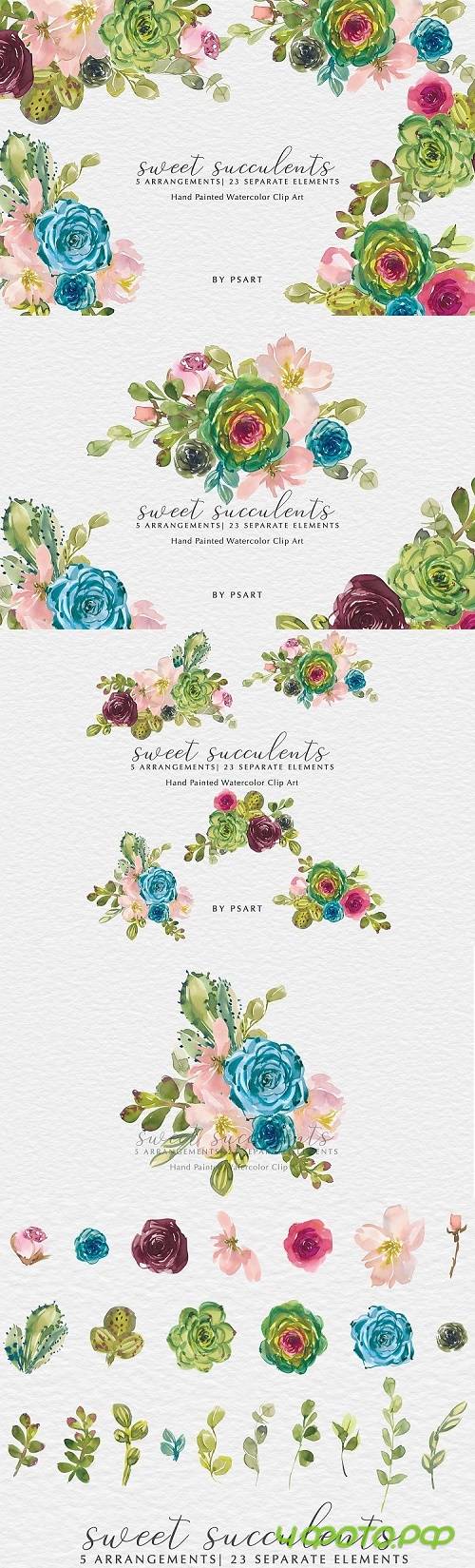 Watercolor Succulents & Florals Clip Art Collection  - 492607