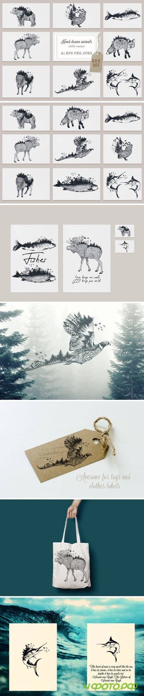 Bundle of artistic vector hand drawn animals  - 512895