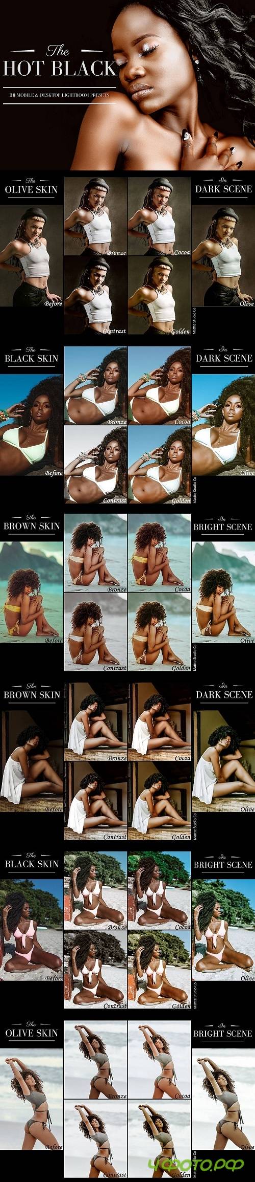 30 Hot Black Mobile & Desktop Lightroom Presets, dark skin - 480074