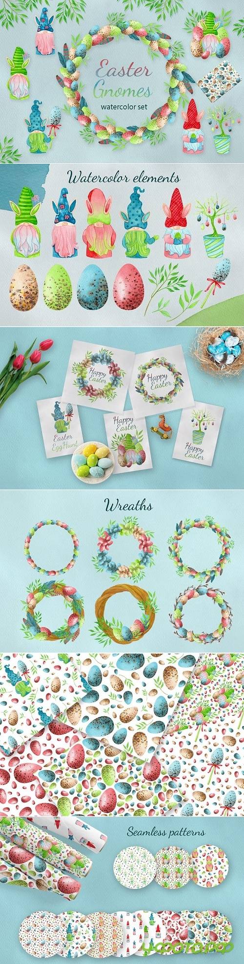 Watercolor easter gnomes collection - 483462