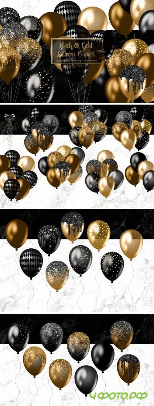 Black and Gold Balloons Clipart - 4498114