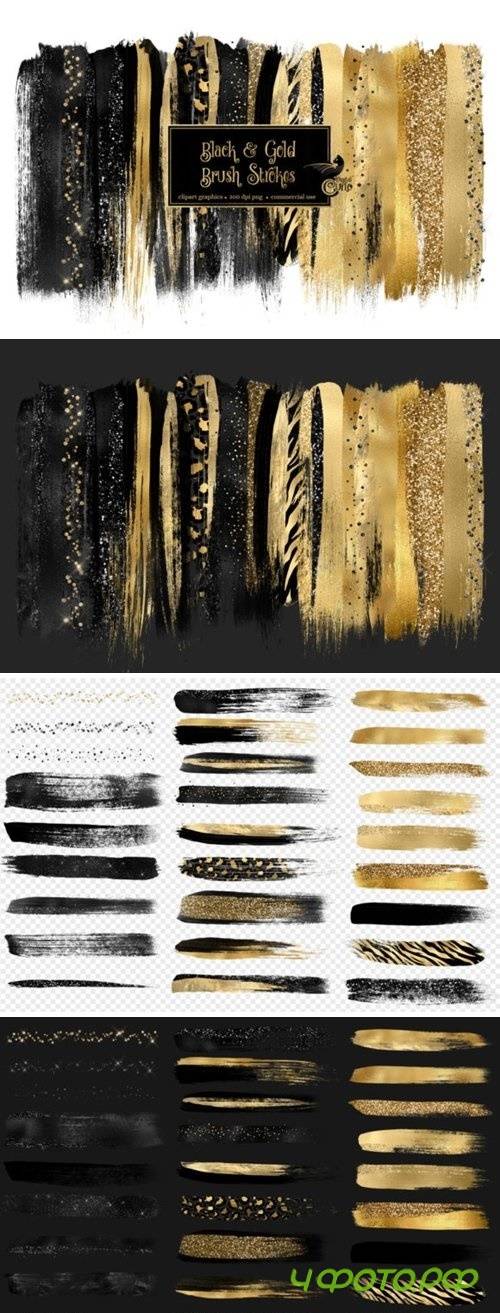 Black and Gold Brush Strokes Clipart - 4575585