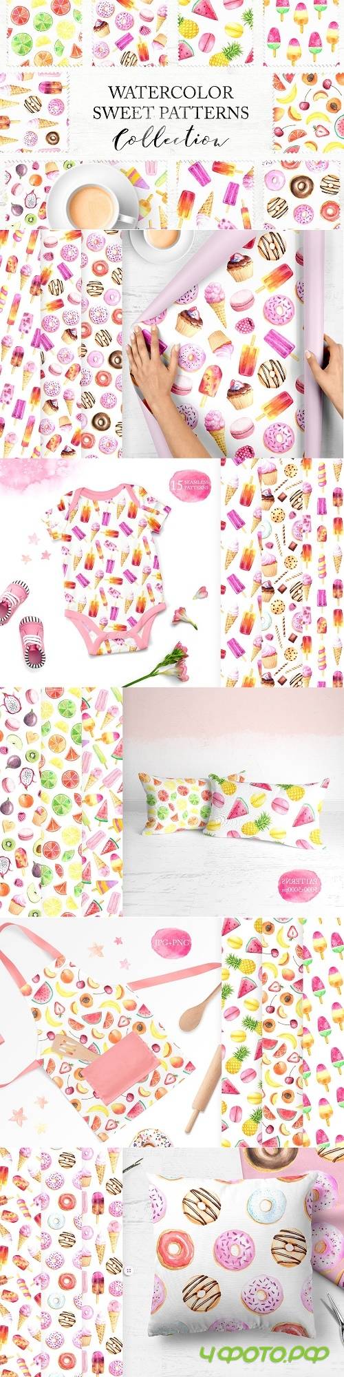 15 Watercolor Sweet Seamless Pattern - 3424981