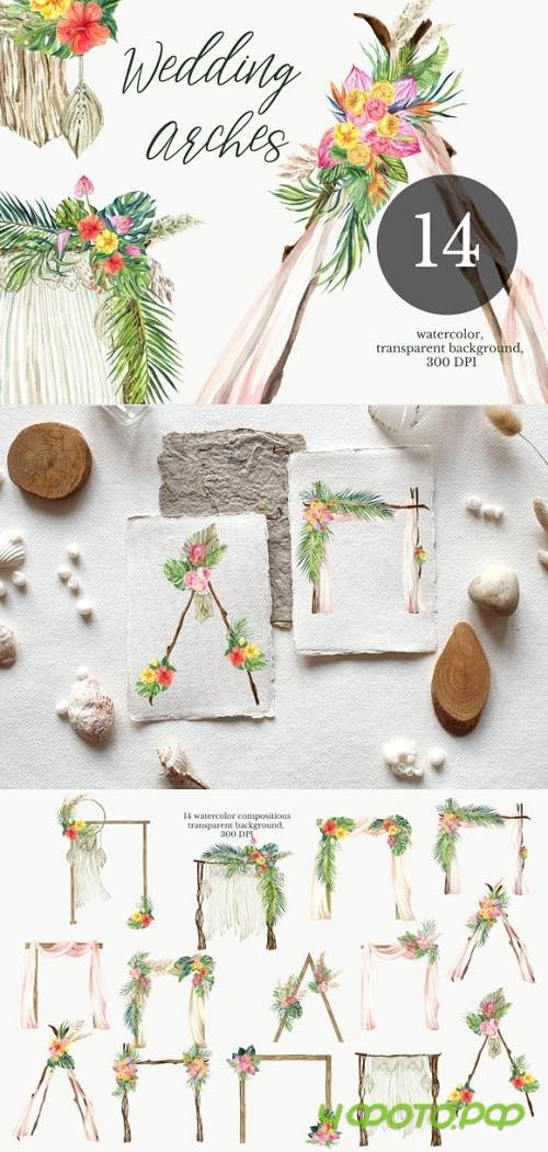 Watercolor Arch Boho Wedding Clipart