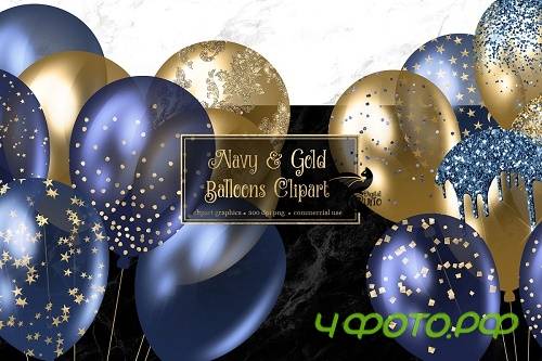 Navy and Gold Balloons Clipart - 4459435