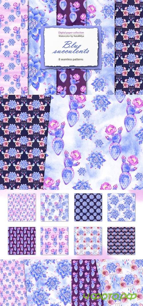 Blue succulents - boho papers pack - 4670432