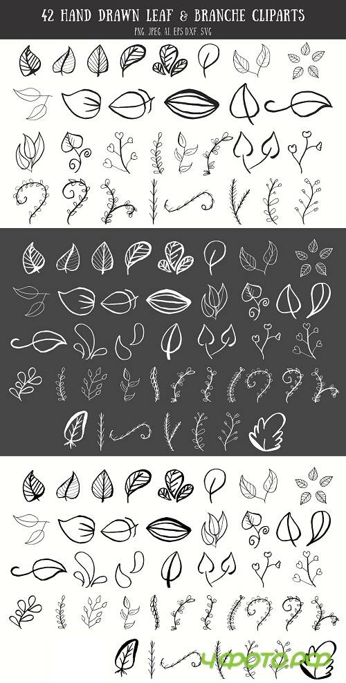 42 Leaf & Branch Handmade Cliparts - 3894448