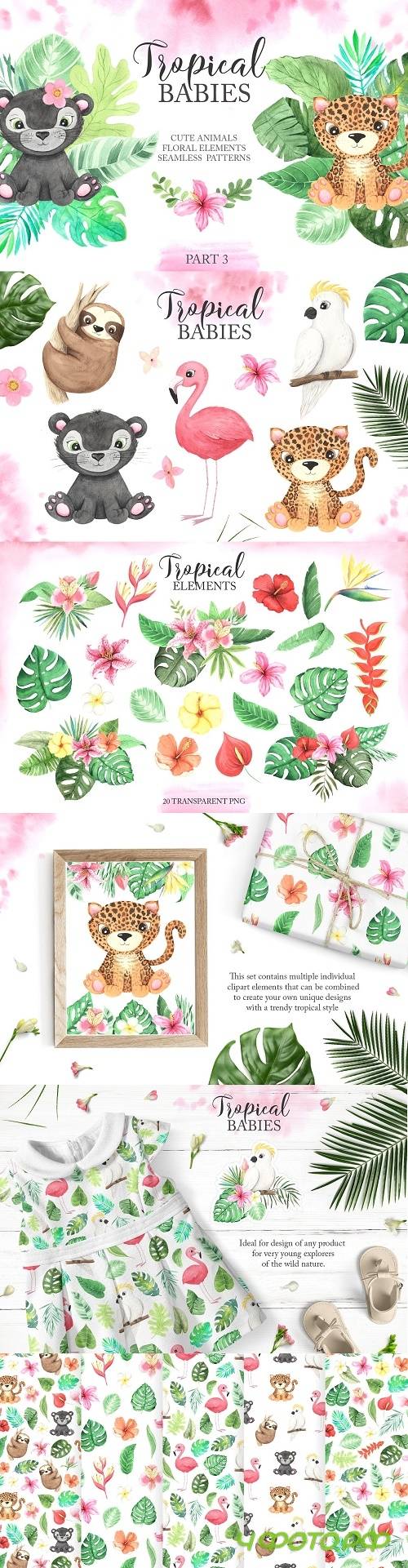 Watercolor Tropical Babies Set 3 - 3895349