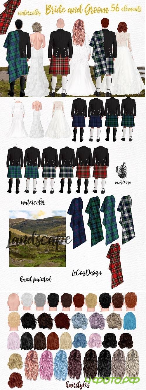 Wedding clipart,Men in kilts clipart - 4697120