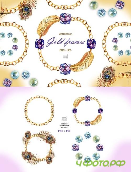 Watercolor gold chain wreaths - 4703311