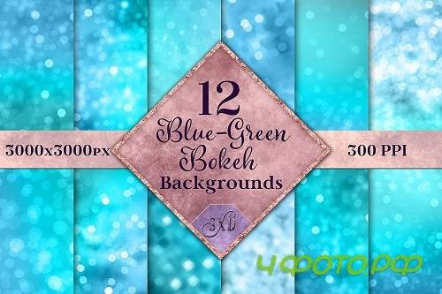 Blue-Green Bokeh Backgrounds - 12 Image Textures Set  - 519870