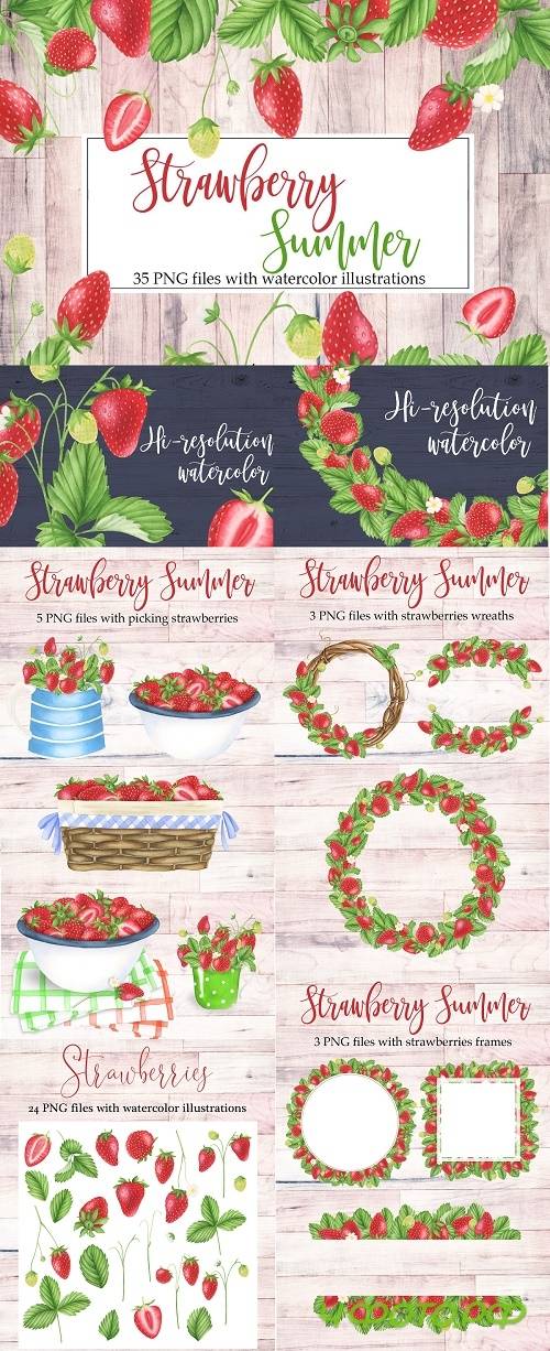 Watercolor Strawberry Clipart - 3801940