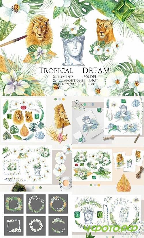 Watercolor Tropical Dream Clip Art - 520405
