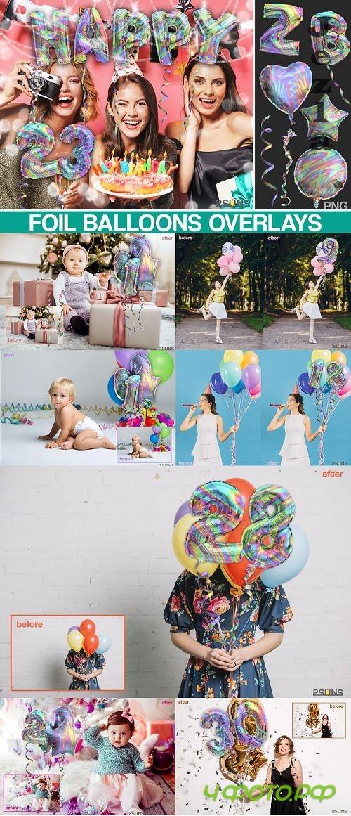 45 Foil Number Balloons Alphabet Photoshop Overlays Rainbow - 531720