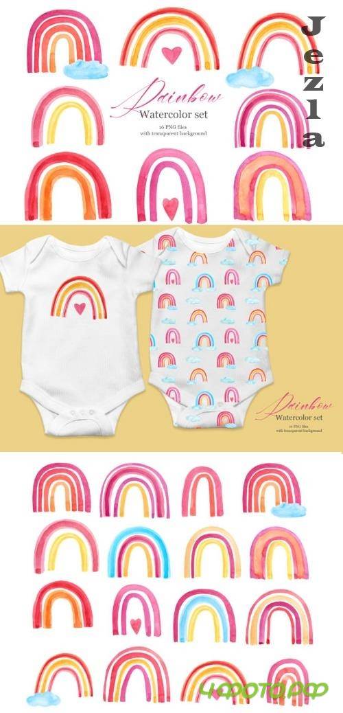Baby Rainbow Watercolor Clipart Set