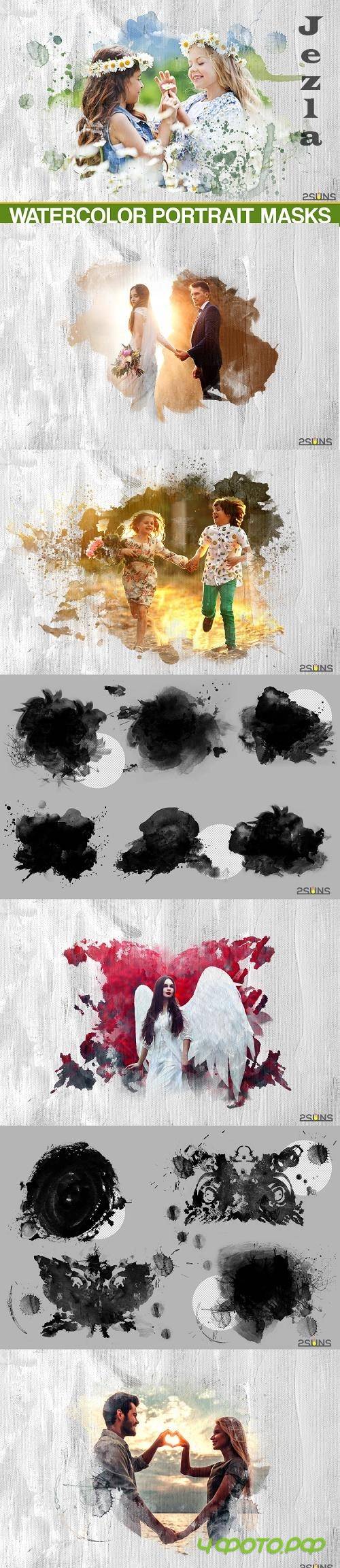 20 Watercolor portrait paint masks, photo frame, Photoshop Overlays - 533399