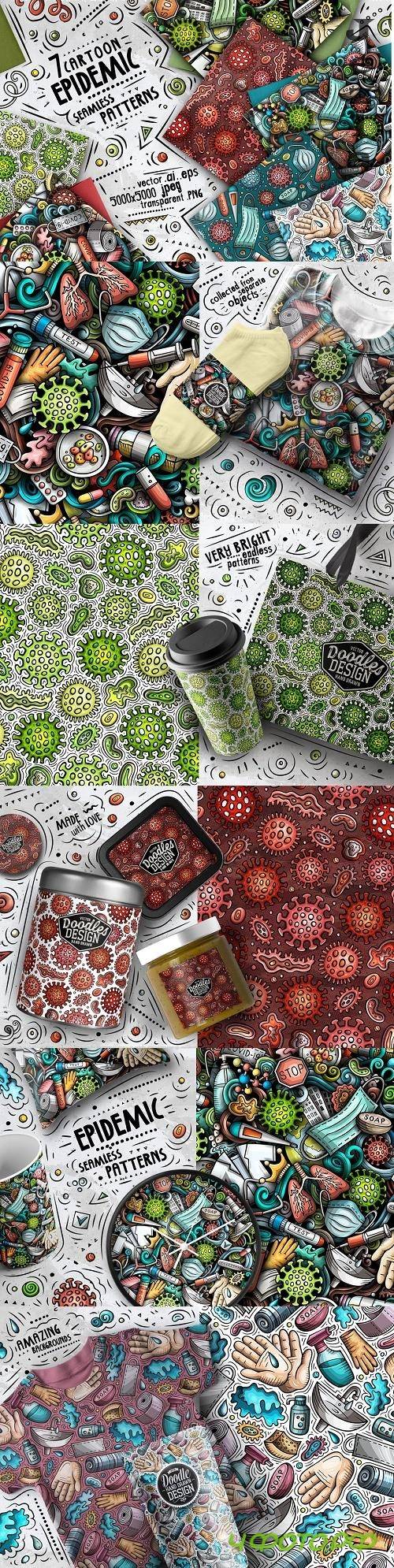 7 Epidemic Cartoon Seamless Patterns - 4808224