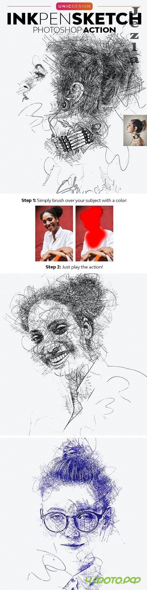 Ink Pen Sketch Photoshop Action 25914944