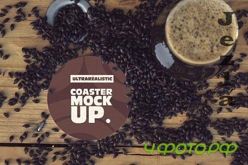 Round Coaster & Cup Black Mockup - 4823625
