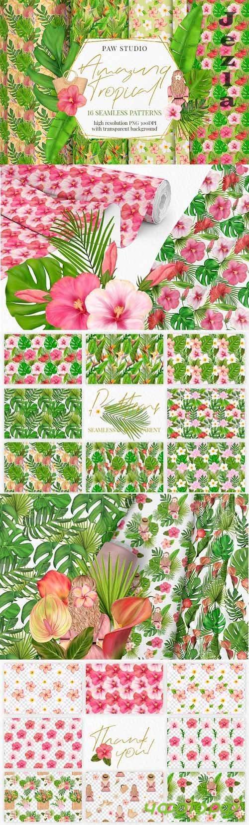 Tropical Seamless Patterns. Exotic Transparent Background  - 548275