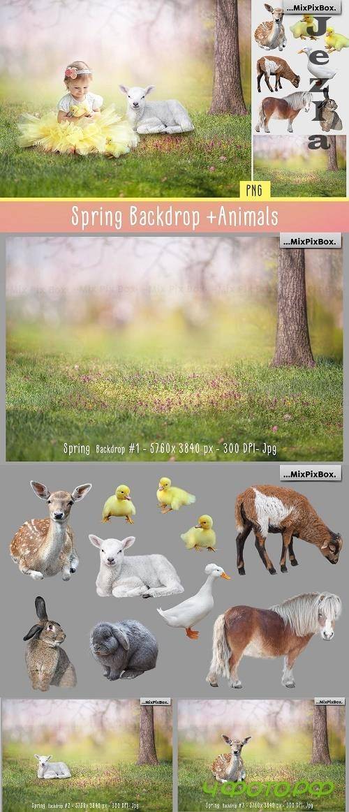 Spring Backdrop + Animals - 4685324