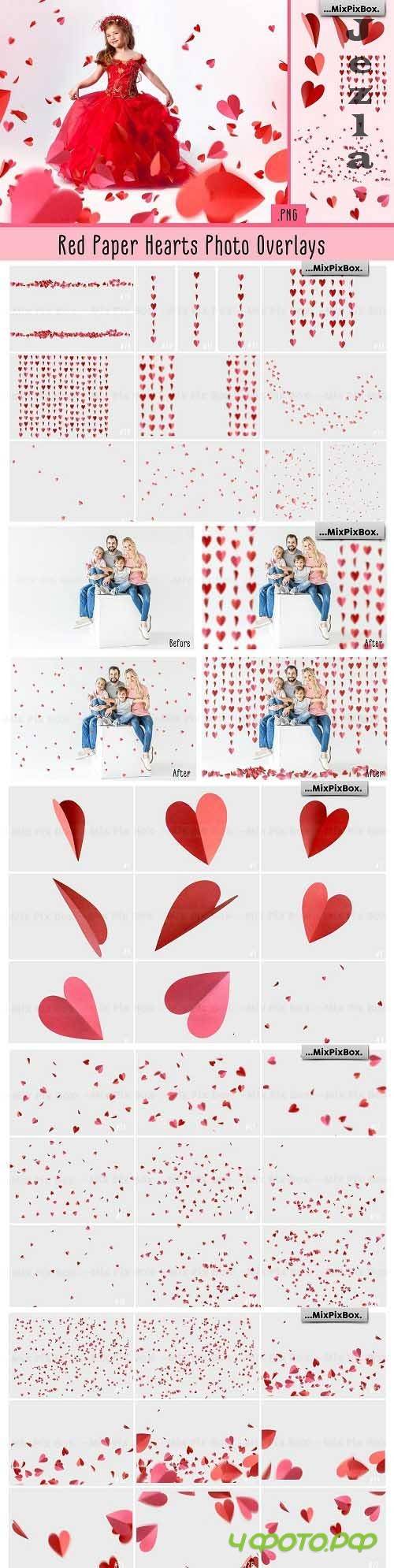 Red Paper Hearts Overlays - 4685436