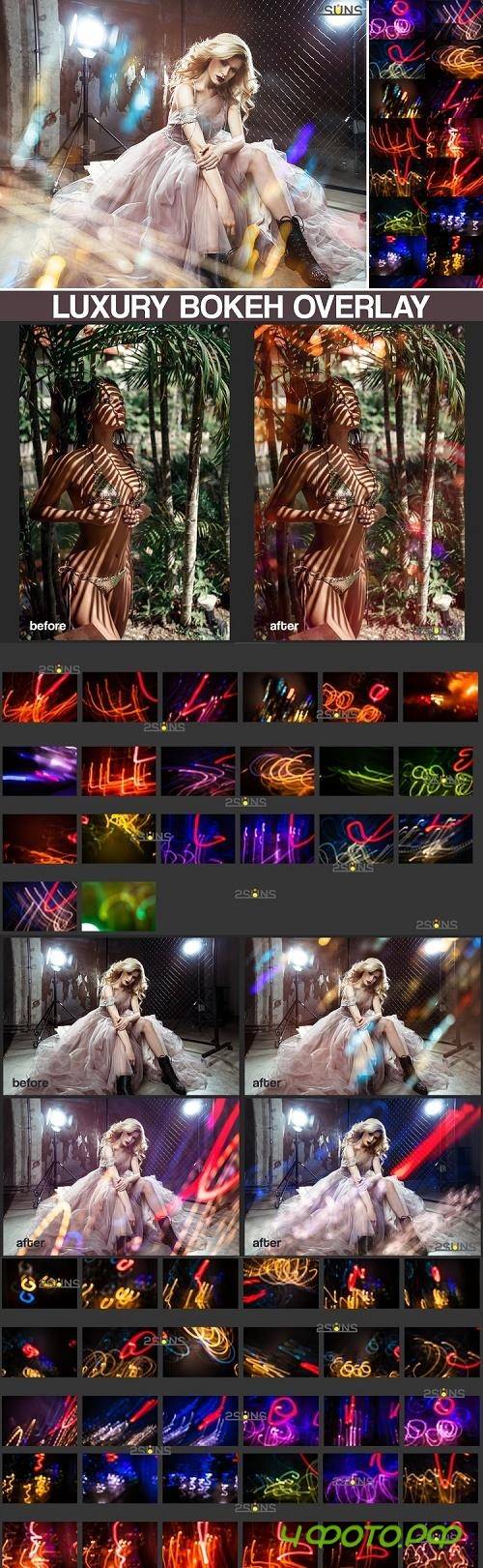 Luxury Bokeh lights photoshop overlays, Gold neon party  - 550785
