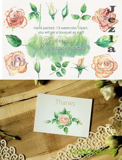 Peach roses. Watercolor clipart - 562158 Peach roses. Watercolor clipart - 562158