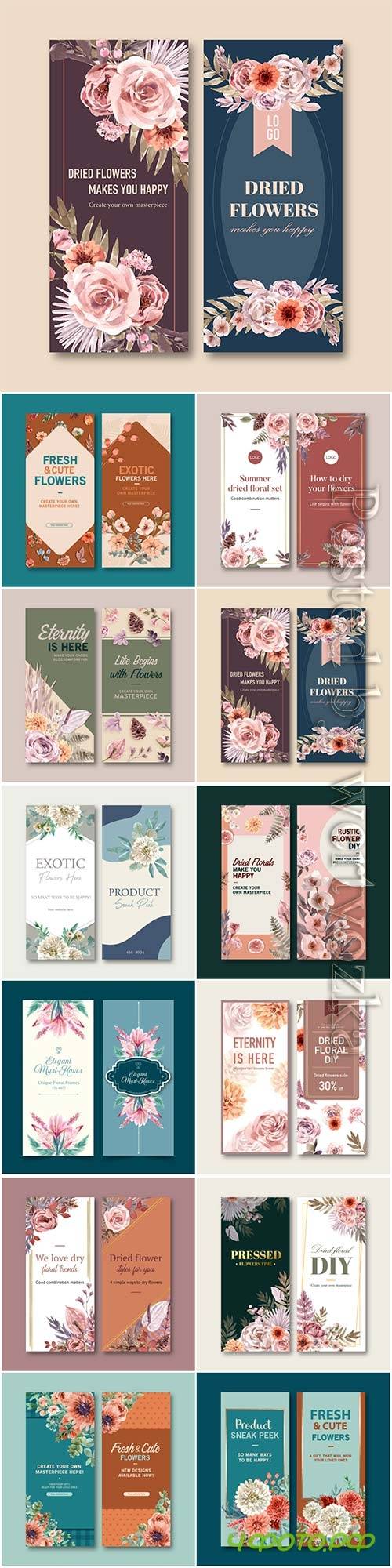 Dried floral flyer template watercolor illustration