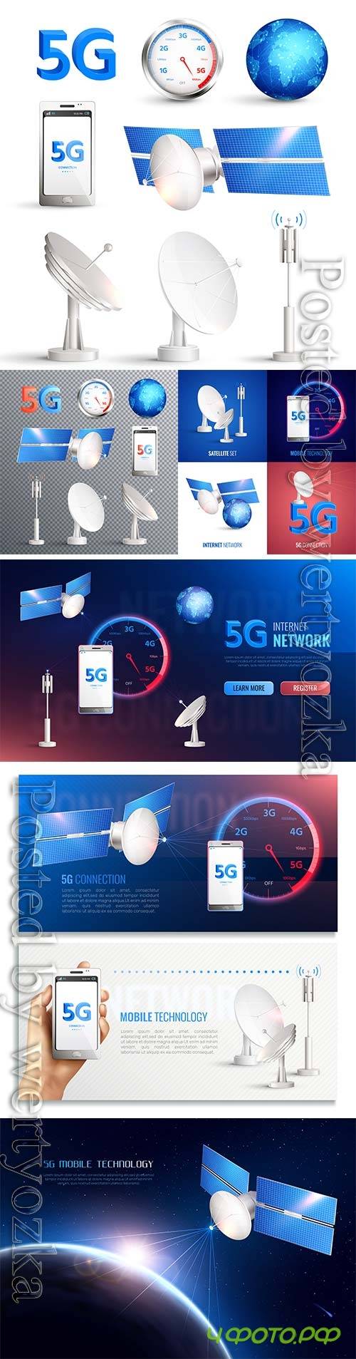 Mobile technology vector icons, broadband internet connection of 5g standard