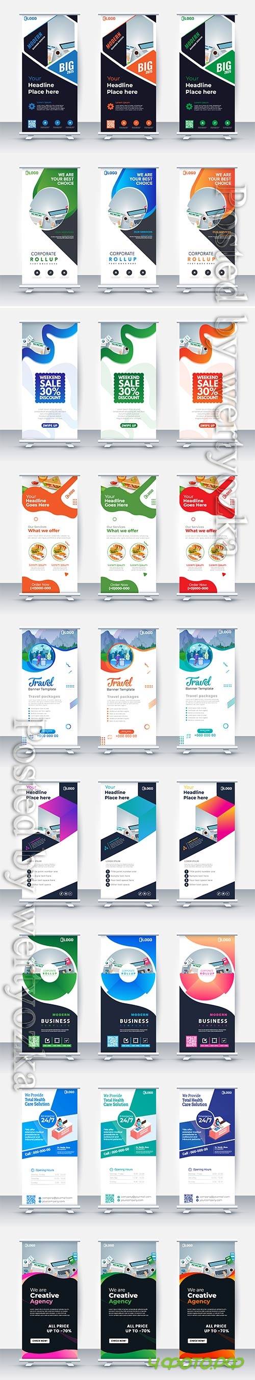 Business roll up banner, vector brochure flat design template