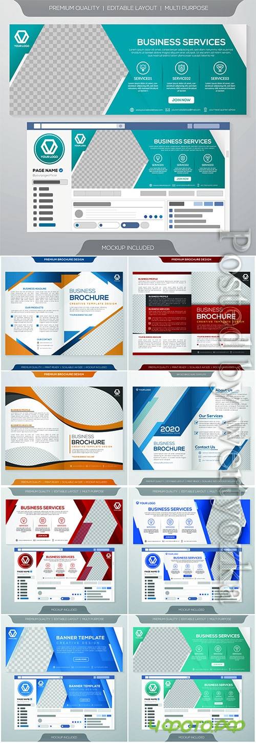 Set of business web banner, promotion kit template, flyer, book cover