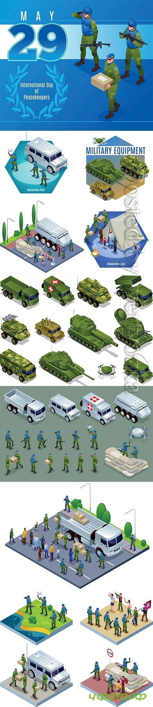 Army transport combat vehicles collection with tanks military vehicles set isometric icons
