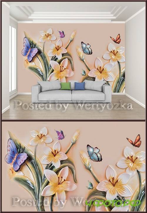 3D psd background wall modern oil painting beautiful butterfly