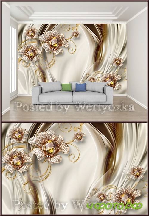 3D psd background wall expensive diamond jewelry flower