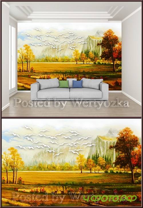 3D psd background wall landscape scenery oil painting