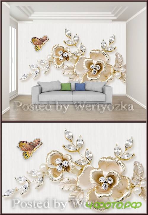 3D psd background wall jewelry butterfly