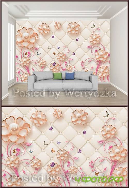 3D psd background wall jewelry flower pearl butterfly
