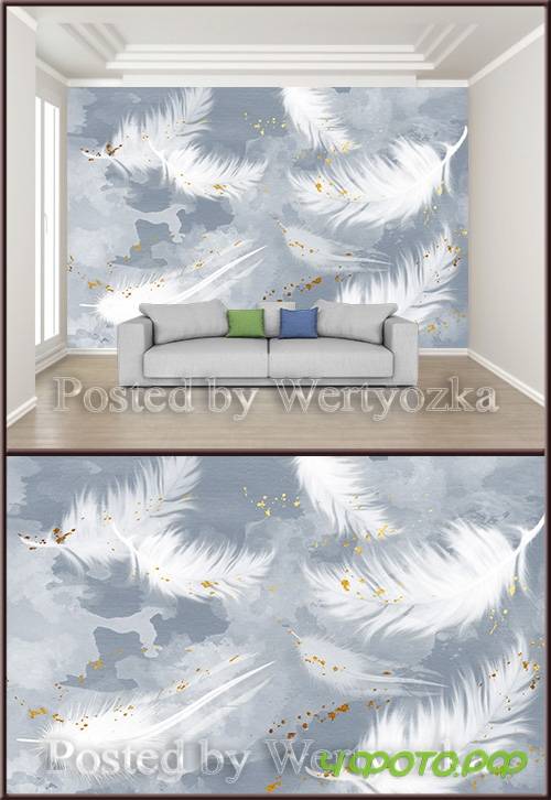 3D psd background wall hand painted fresh nordic style beautiful feather