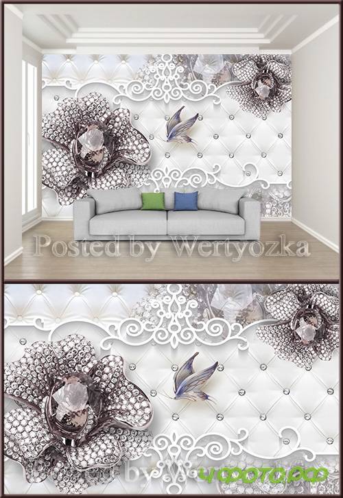 3D psd background wall purple gemstone flower butterfly jewelry
