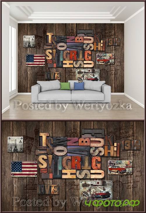 3D psd background wall vintage leisure restaurant dining tooling