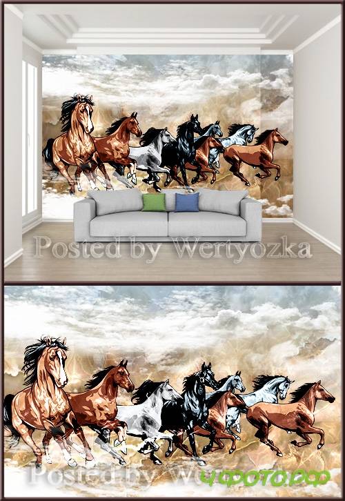 3D psd background wall chinese style horse