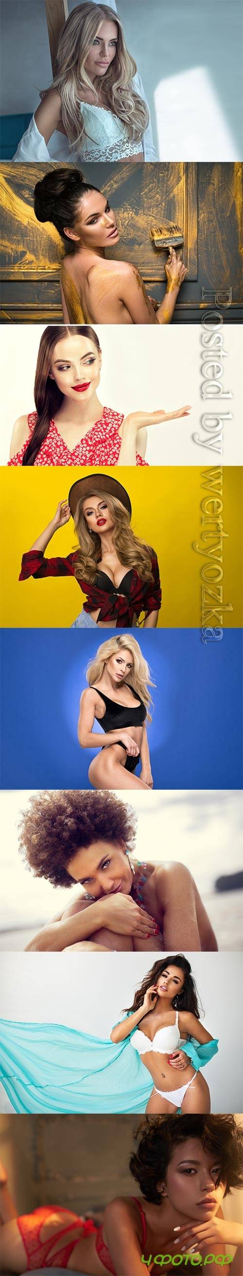 Beautiful girls posing with stylish makeup and hairstyles
