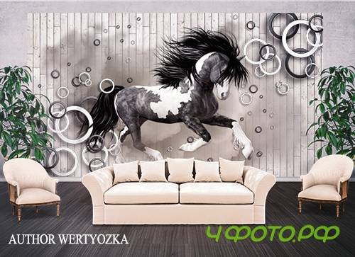 Horse background wall decors, 3D models template PSD