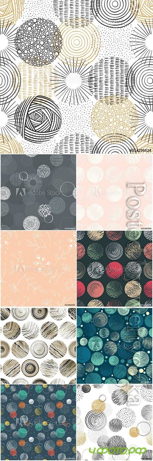Hand drawn doodle circles seamless vector pattern
