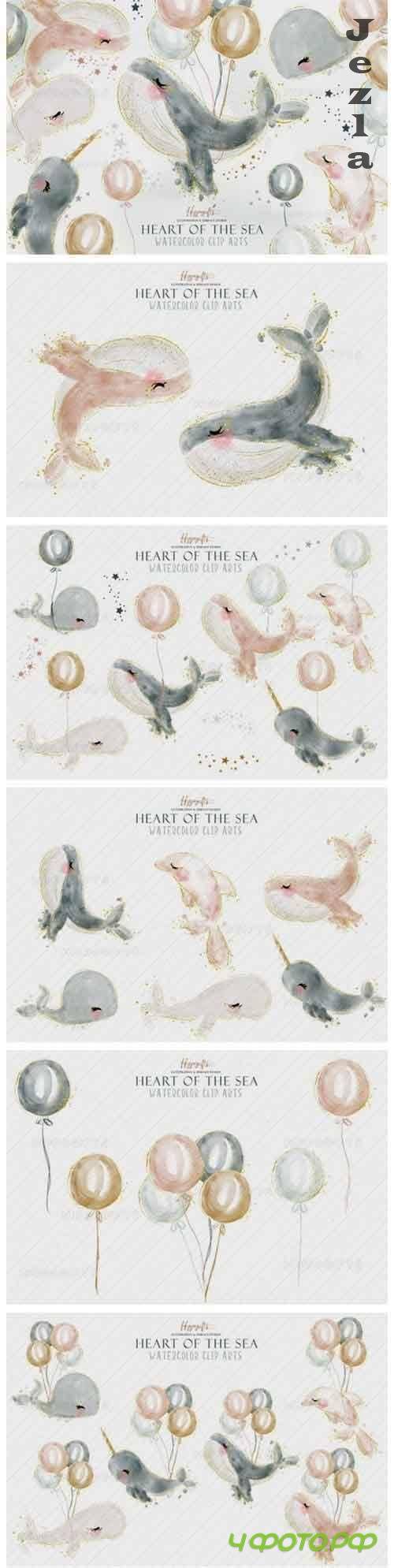 Watercolor Whale Cliparts