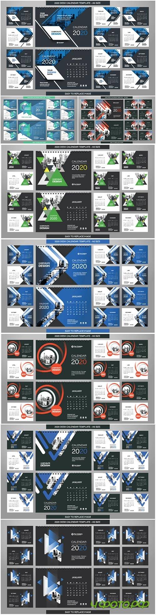 2020 Desk Calendar template - 12 months included - A5 Size