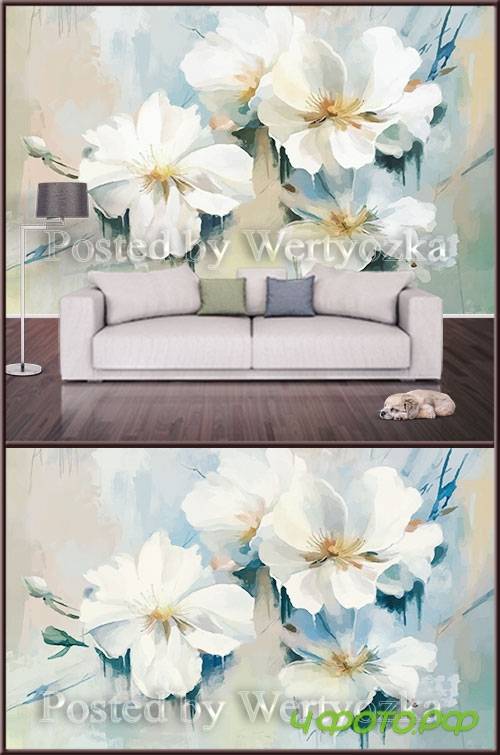 3D psd background wall painted flowers