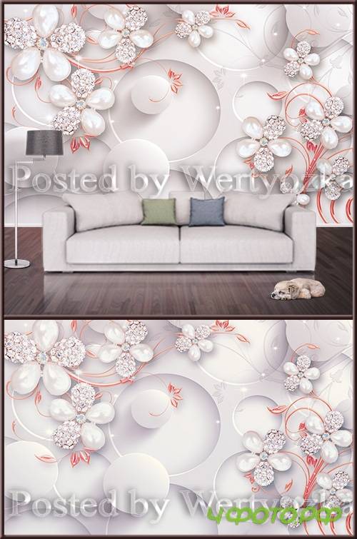 3D background wall flowers with jewelry