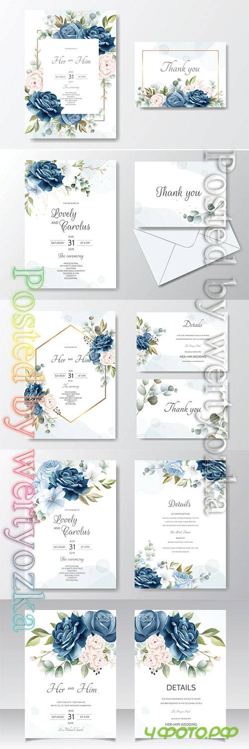 Beautiful floral wreath wedding invitation card template